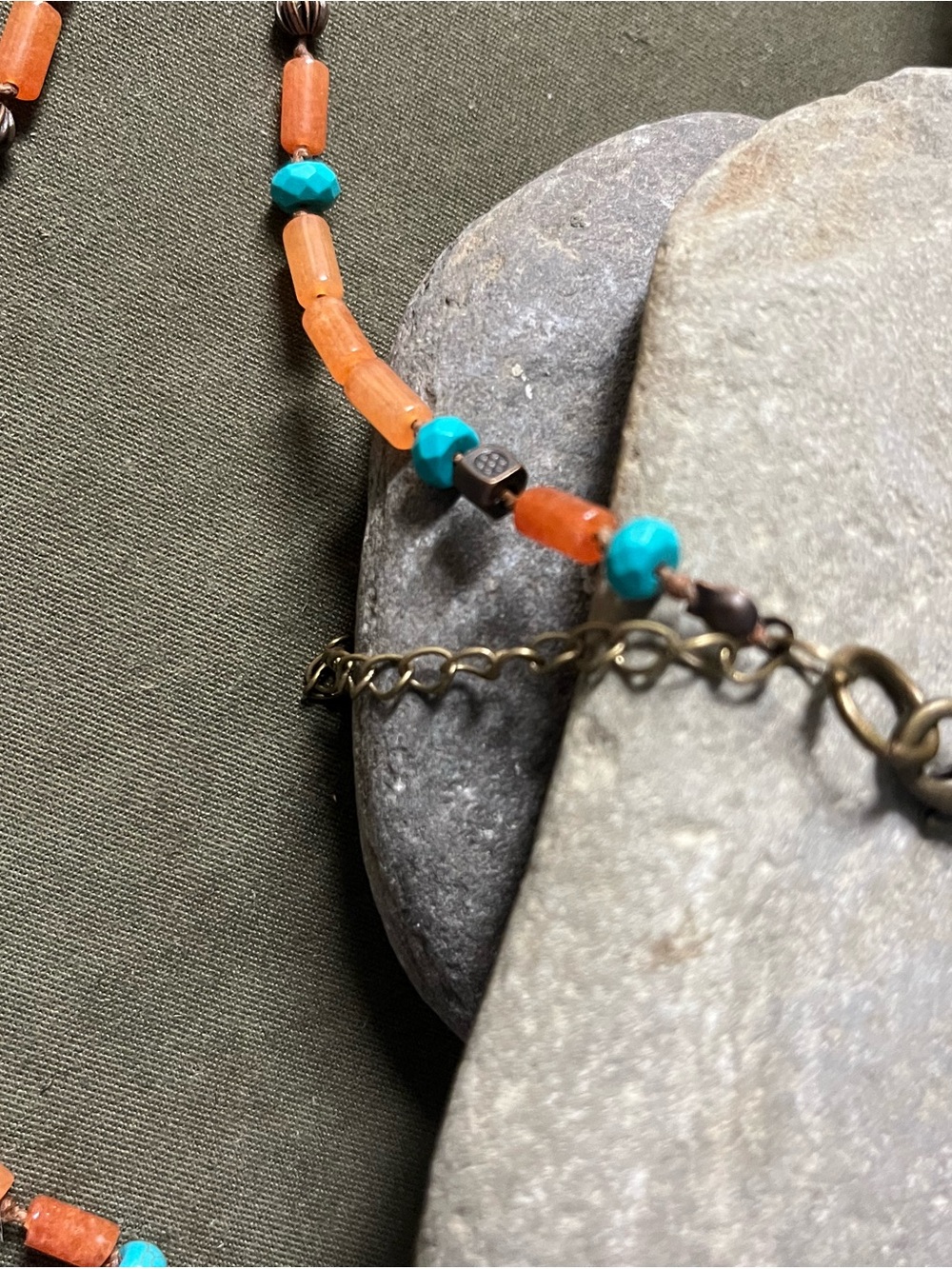 Turquoise and Coral gemstone Beaded Women's summer Necklace adjustable length - Picture 3 of 3